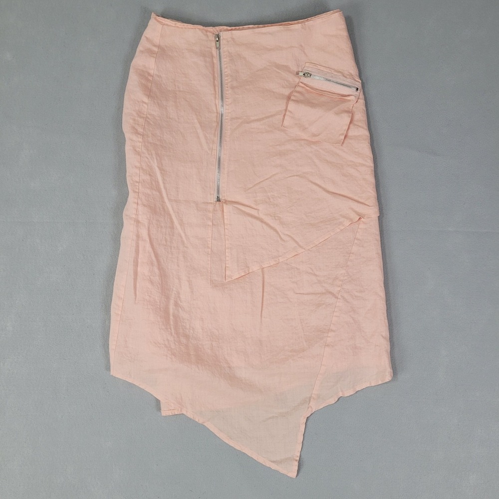 Giorgiana by Naji 100% Linen Skirt Size Medium Corral Peach Asymmetrical Utility